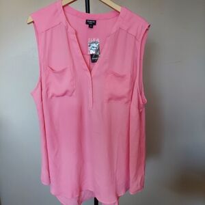 NWT Torrid 3 Pink Sleeveless V-Neck Top with Front Pockets High Low Hem  Summer